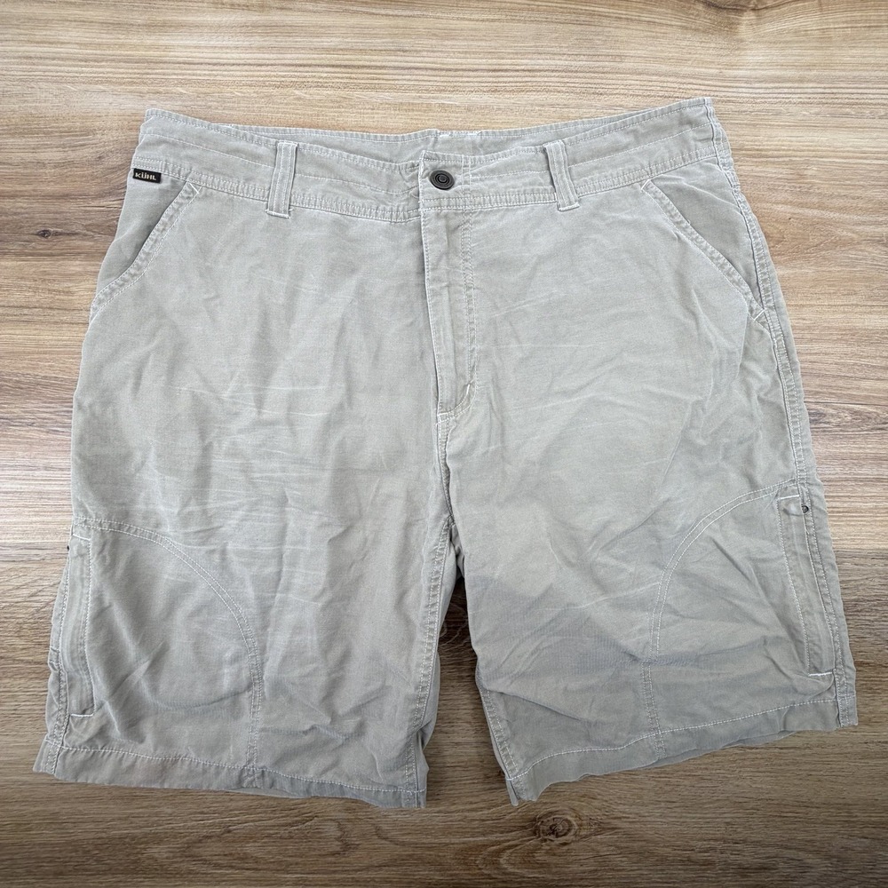 Mens Kühl Dry Tan Khaki Outdoor Hiking Shorts Size 36 Lightweight Cargo ~Pockets